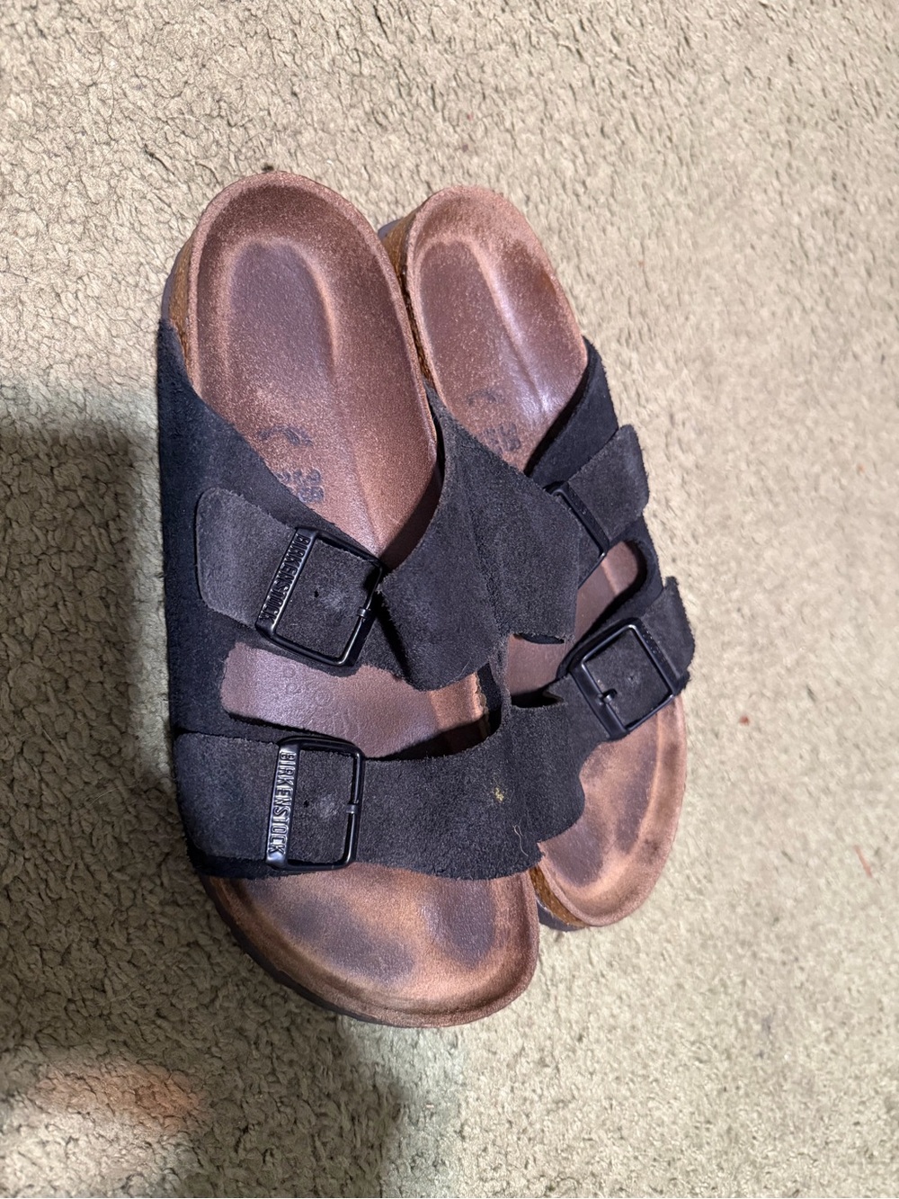 Birkenstock Black Suede Two-Strap Arizona Sandals